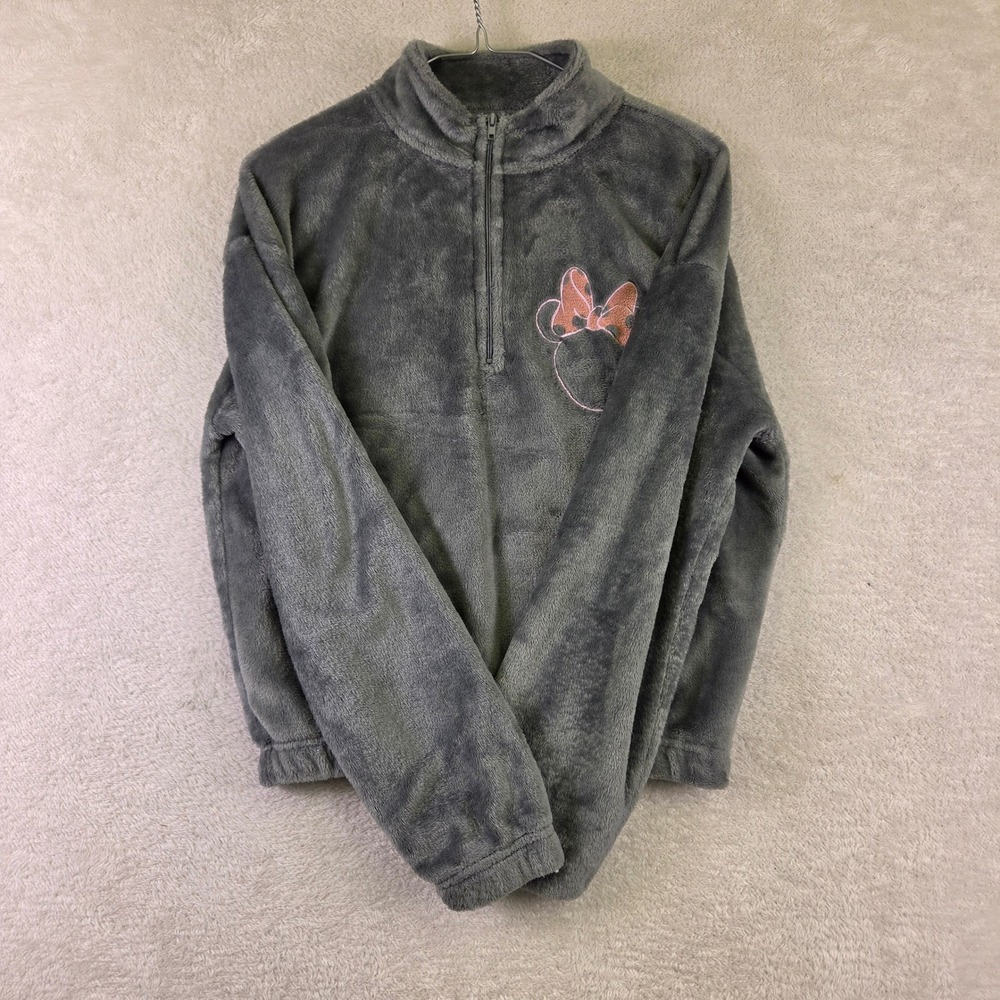 Disney Mickey and Friends Grey Plush Minnie Mouse Quarter Zip Fleece XS